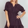 Floral Textured Woven Ruffled Mini Dress - Black