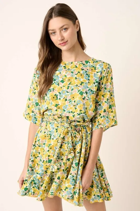 Floral-Tie-Waist-Half-Sleeve-Mini-Dress-Yellow-Combo-3