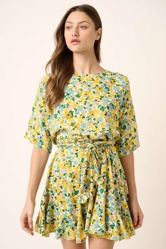 Floral-Tie-Waist-Half-Sleeve-Mini-Dress-Yellow-Combo-4