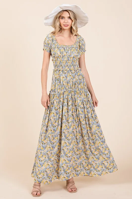 Flower-Print-Puff-Sleeve-Gathered-Maxi-Dress-Light-Blue-2