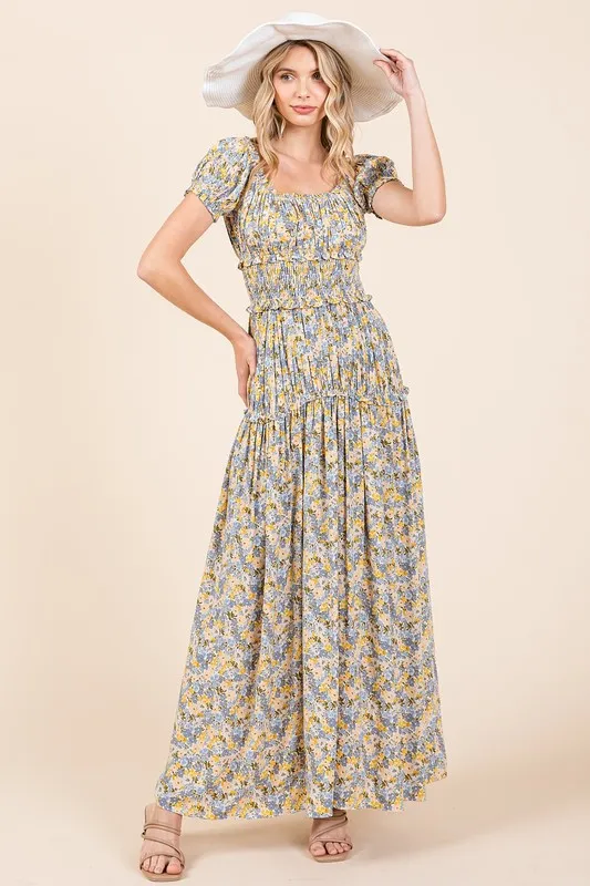 Flower-Print-Puff-Sleeve-Gathered-Maxi-Dress-Light-Blue-3