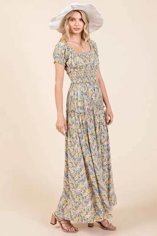 Flower-Print-Puff-Sleeve-Gathered-Maxi-Dress-Light-Blue-4