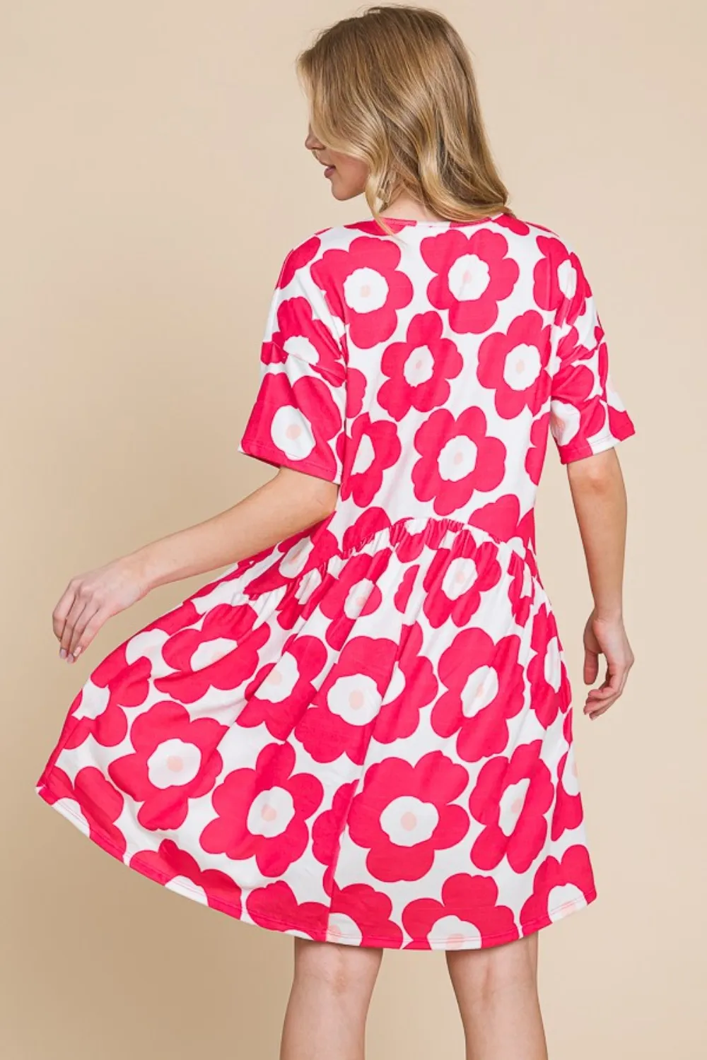 Flower-Print-Ruched-Dress-Fuchsia-2