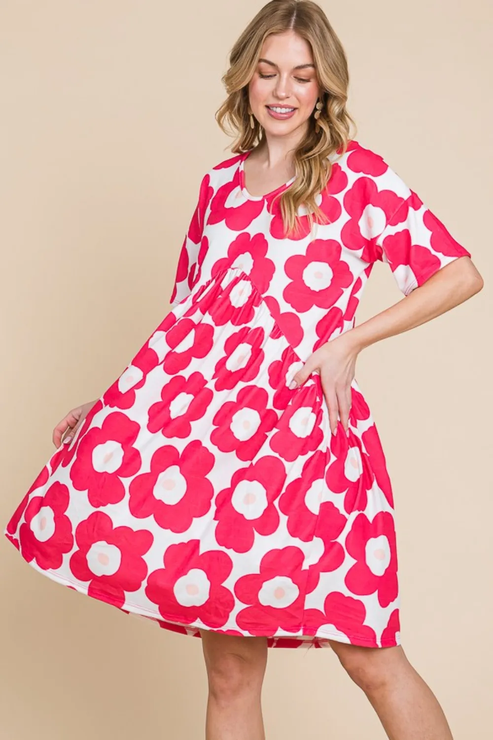Flower-Print-Ruched-Dress-Fuchsia-3