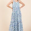 Flower Print Tiered Sleeveless Empire Maxi Dress - Sky Blue