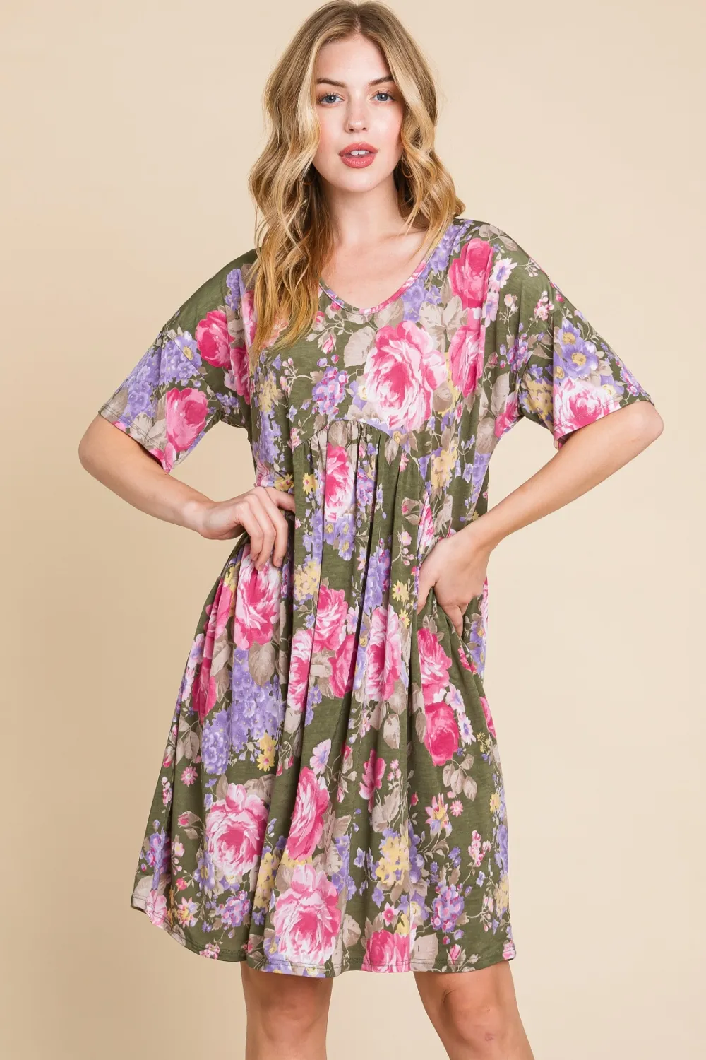 Flower-Print-V-Neck-Ruched-Dress-Floral-3