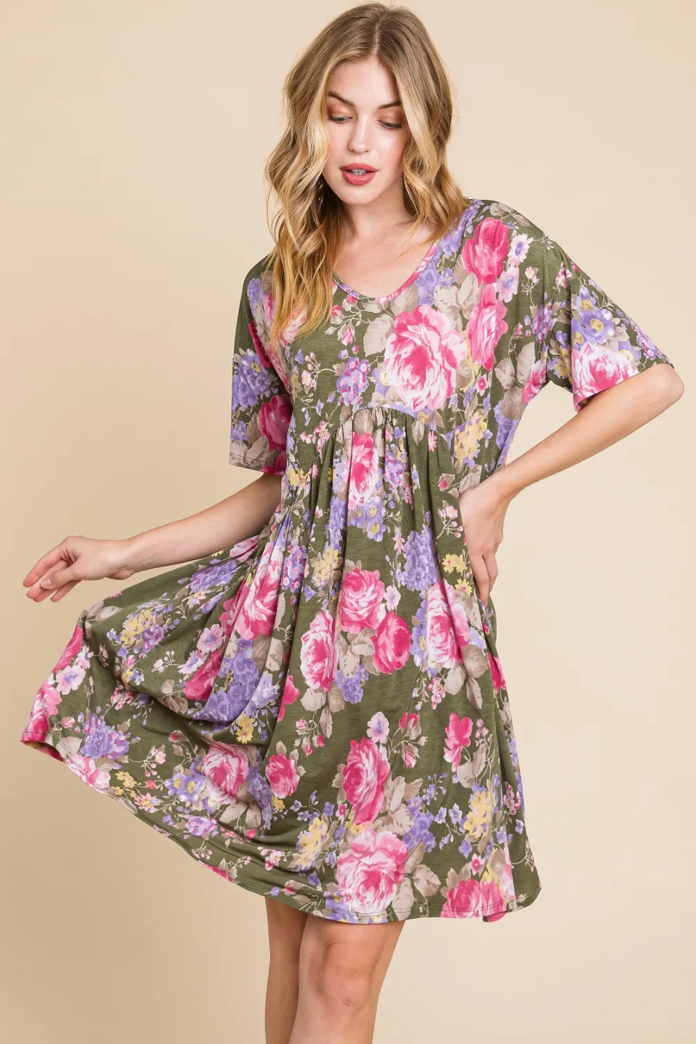 Flower-Print-V-Neck-Ruched-Dress-Floral-4