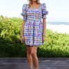 Fruits Printed Smocking Mini Dress - Lilac