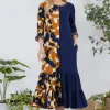 Full Size Color Block Midi Dress Plus Size - Navy
