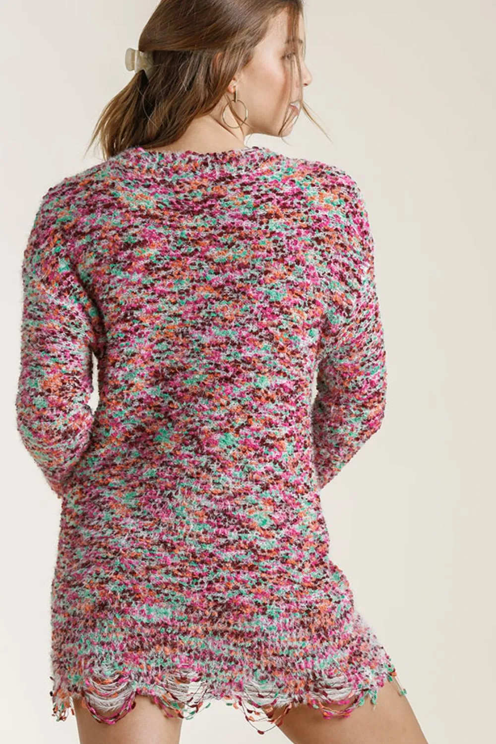 Full-Size-Distressed-Hem-Multicolored-Round-Neck-Knit-Tunic-Dress-Plus-Size-MintPink-4