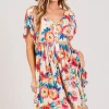 Full Size Floral Button-Down Short Sleeve Dress - Multi