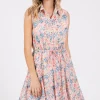 Full Size Floral Eyelet Sleeveless Mini Dress - Pink Multi