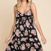 Full Size Floral Frill Cami Dress - Black