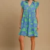 Full Size Floral Print Ruffle Cap Sleeve Tiered Dress Plus Size - Cerulean
