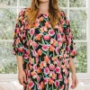 Full Size Floral Puff Sleeve Mini Dress - Black Multi