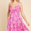 Full Size Floral Ruffled Cami Dress - Pink