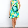 Full Size Floral Sleeveless Mini Dress with Pockets - Blue