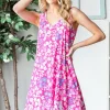 Full Size Floral V-Neck Tank Dress with Pockets - Fuchsia Multi