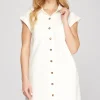 Full Size Folded Cuff Button Down Washed Twill Shirt Dress Plus Size - Ivory