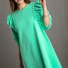Full Size French Terry Ruffles Sleeve with Pleats Plus Size - Umg-Emerald
