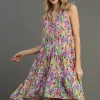 Full Size High-Low Hem Floral Sleeveless Tiered Dress Plus Size - Violetmix