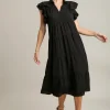 Full Size Johnny Collar Ruffle Cap Sleeve Tiered Dress Plus Size - Black