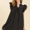 Full Size Layered Ruffle Sleeve Mini Dress Plus Size - Black