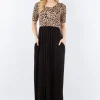 Full Size Leopard Round Neck Maxi Dress with Pockets Plus Size - Leopard