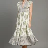 Full Size Mixed Print Ruffle Cap Sleeve Midi Dress Plus Size - Olivemix