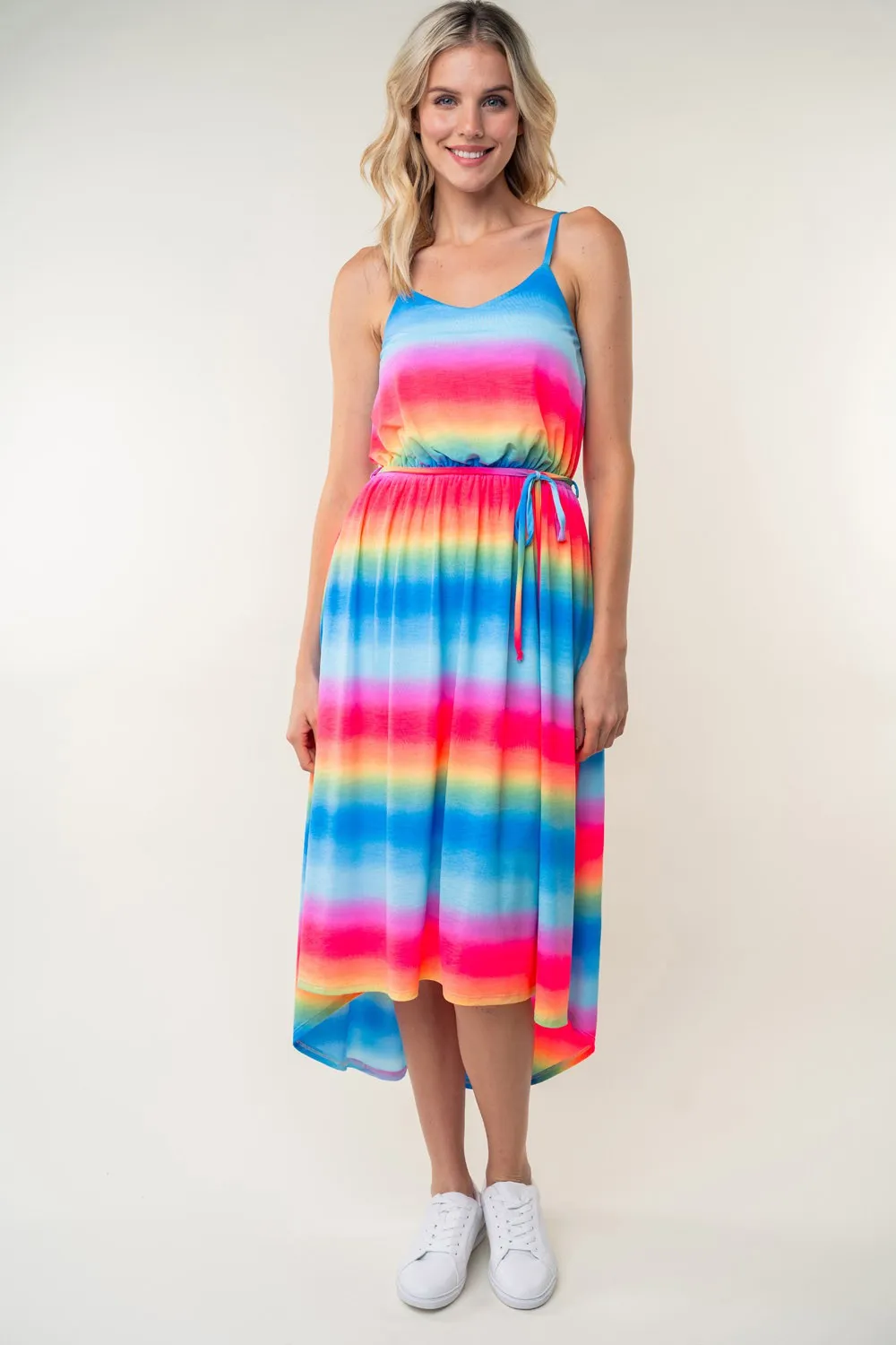 Full Size Ombre Striped Midi Cami Dress - Multi