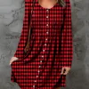 Full Size Plaid Round Neck Long Sleeve Magic Dress - Deep Red