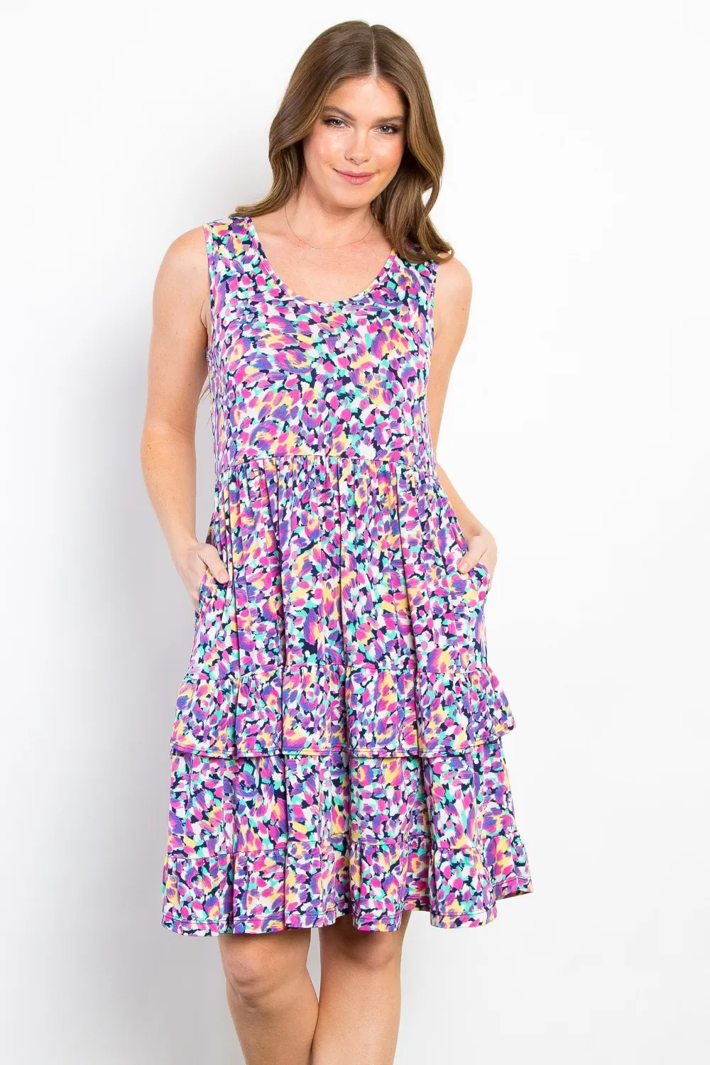 Full Size Print Wrinkle Free Ruffled Dress - Lavender