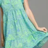 Full Size Printed Ruffle Cap Sleeve Babydoll Dress Plus Size -  Gum Leaf