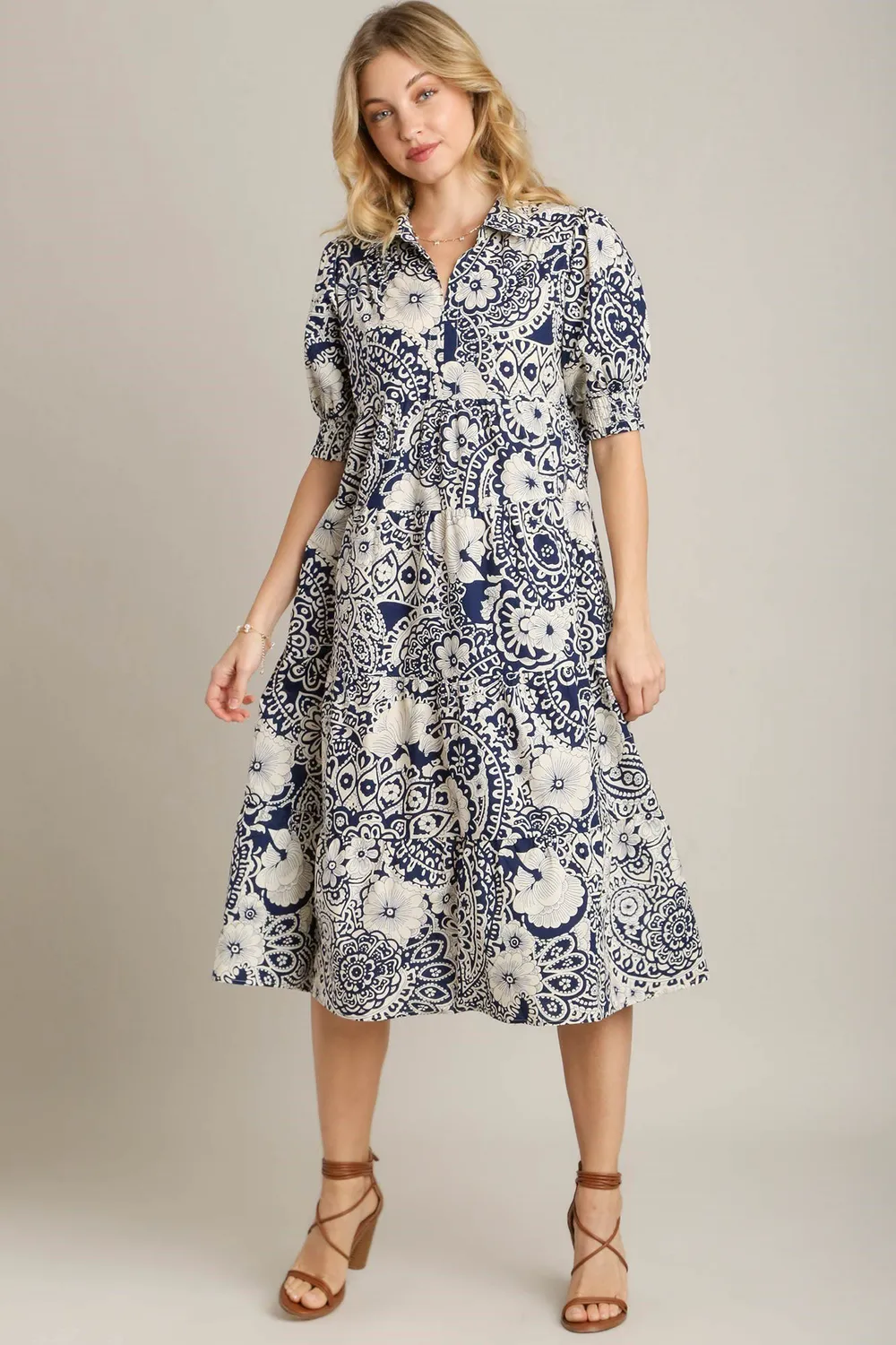 Full-Size-Printed-Smocked-Cuff-Puff-Sleeve-Midi-Dress-Plus-Size-Dark-Blue-1