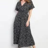 Full Size Printed Smocked Waist Dress - Black