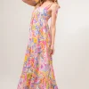 Full Size Printed Tie Shoulder Tiered Maxi Dress - Multicolor