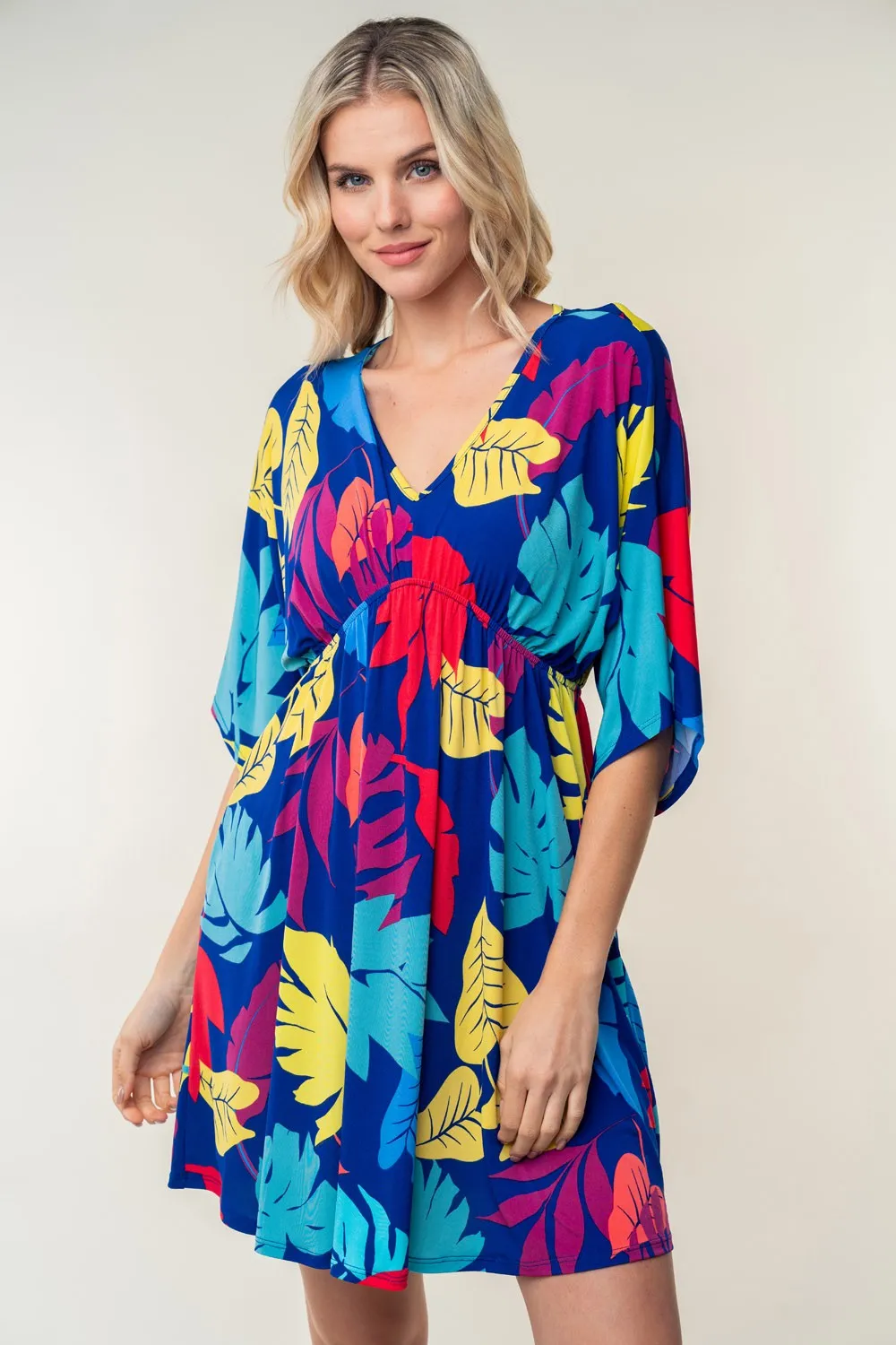 Full Size Printed V-Neck Mini Dress - Multi