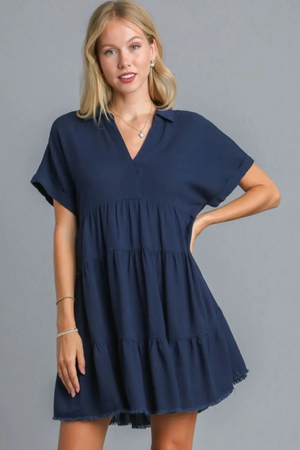 Full-Size-Raw-Hem-Folded-Sleeve-Tiered-Dress-Plus-Size-Dark-Navy-1