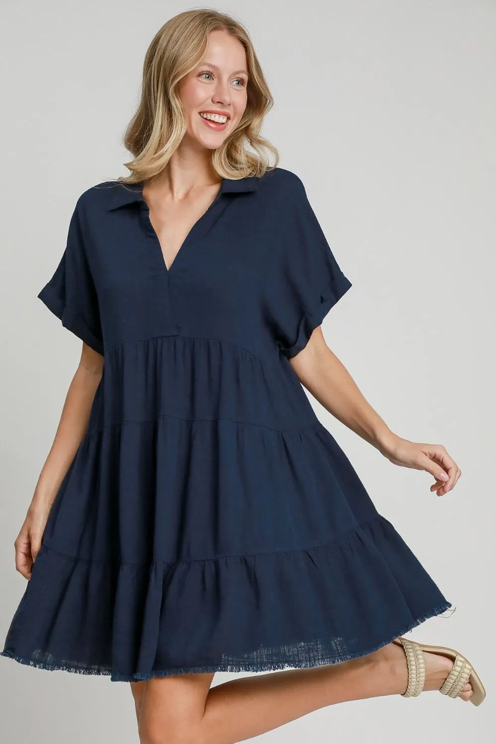 Full-Size-Raw-Hem-Folded-Sleeve-Tiered-Dress-Plus-Size-Dark-Navy-2