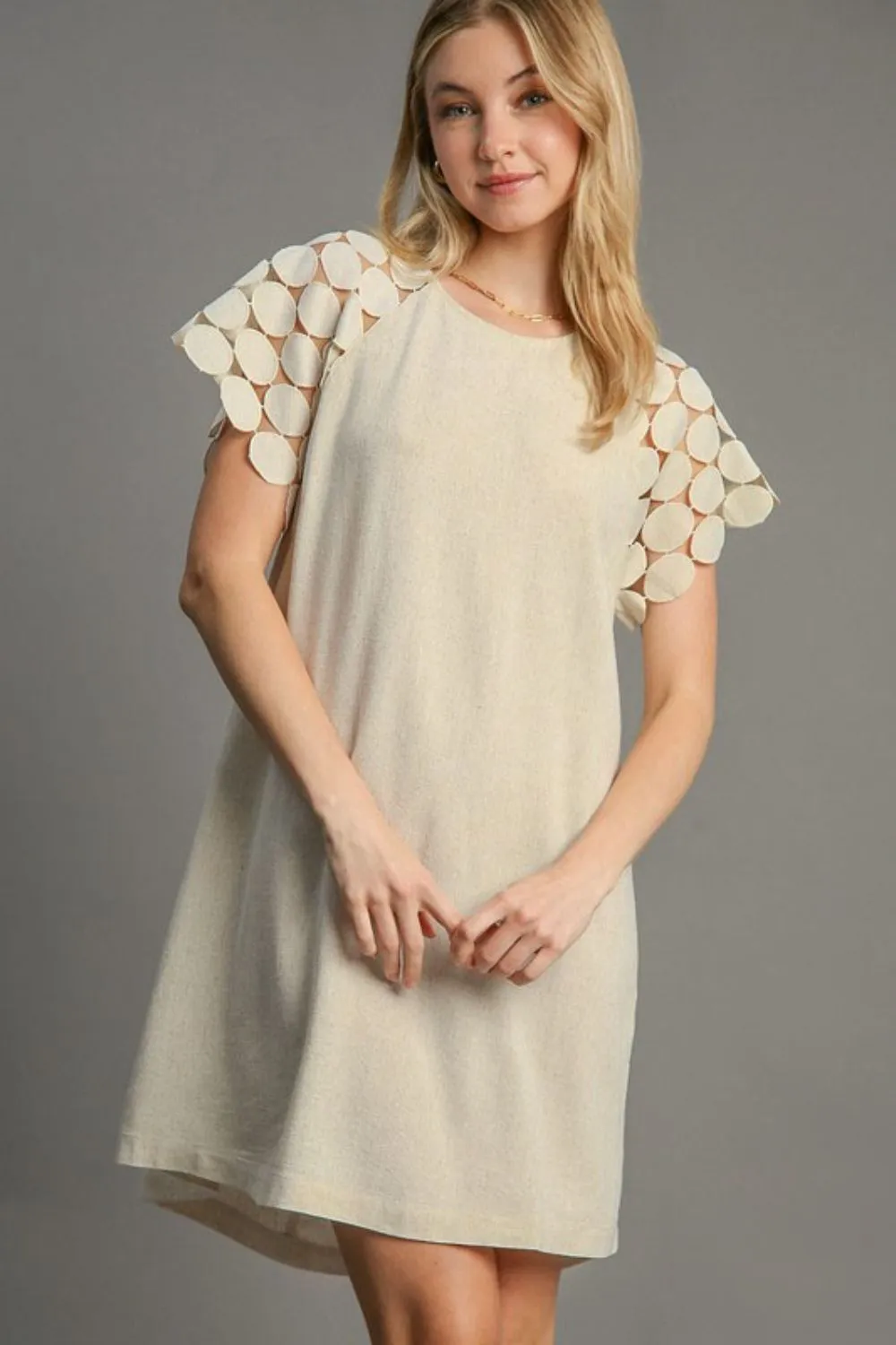 Full Size Round Neck Mini Dress Plus Size - Oatmeal