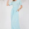 Full Size Round Neck Short Sleeve Maxi Dress with Pockets Plus Size - Azure
