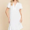 Full Size Short Sleeve Ruffled Asymmetric Hem Dress - Soft White