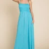 Full Size Smocked Cami Maxi Dress with Pockets - Pastel Teal