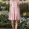 Full Size Solid Mini Tiered Dress with Pompom Lace Plus Size - Dusty Rose