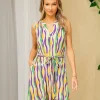 Full Size Stripe Tied Sleeveless Dress with Side Pockets - Green/Purple