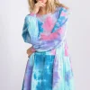 Full Size Tie Dye Round Neck Long Sleeve Babydoll Tiered Dress Plus Size - Teal/Pink