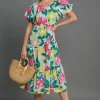 Full Size Tiered Floral Print Notched Puff Sleeve Midi Dress Plus Size - Mintmix