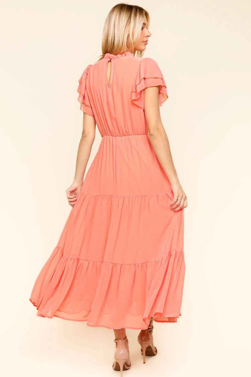Full-Size-Tiered-Frill-Mock-Neck-Short-Sleeve-Dress-Peach-2