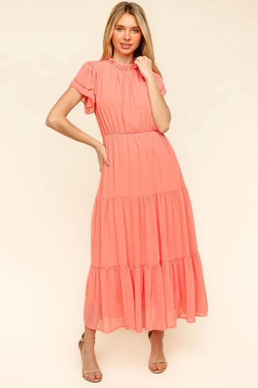 Full-Size-Tiered-Frill-Mock-Neck-Short-Sleeve-Dress-Peach-3