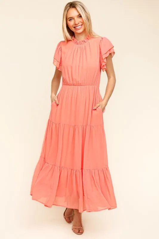 Full-Size-Tiered-Frill-Mock-Neck-Short-Sleeve-Dress-Peach-4